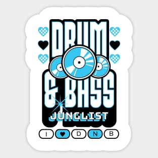 DRUM AND BASS  - 3 Records & Hearts (Black/Blue) Sticker